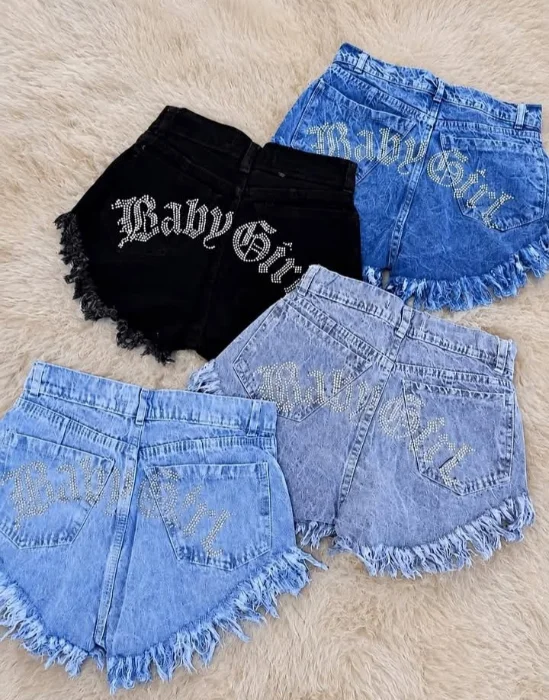 Short Jean Strass Mujer Pantalon Corto Denim Brillos Baby Girl Moda Mayoristas