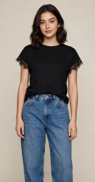 Remera con Puntilla de Algodón Lycra