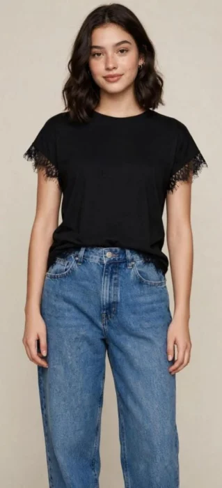 Remera con Puntilla de Algodón Lycra