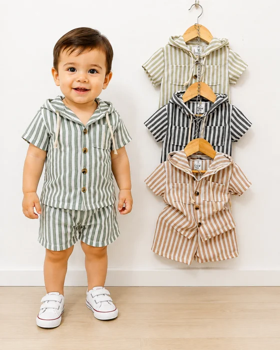 Conjunto de Bebé con Capucha Rayado