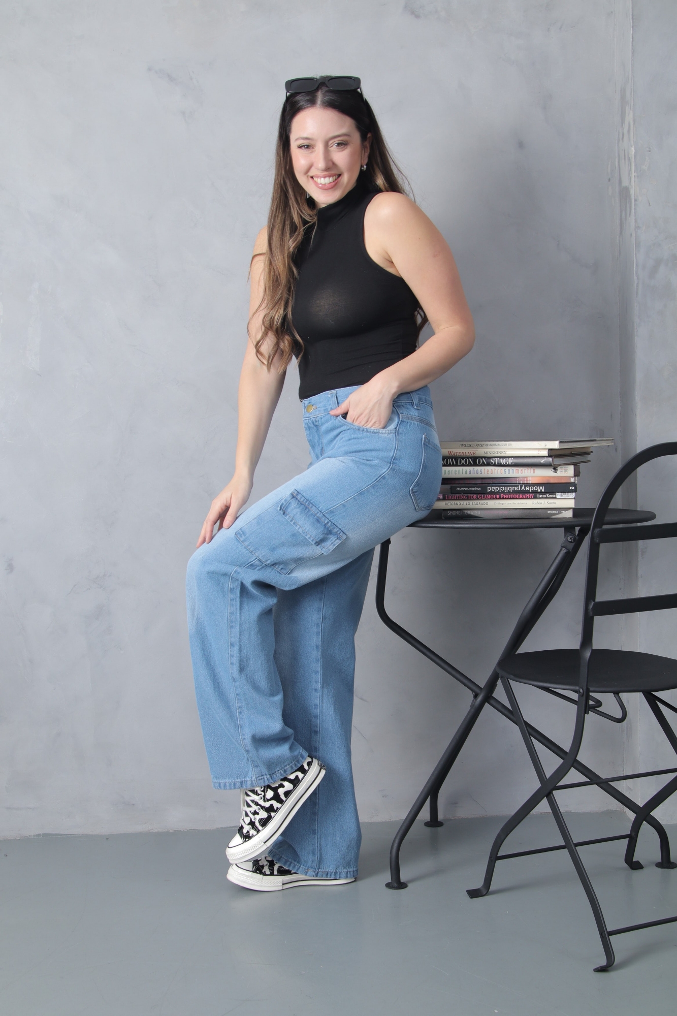 Wide Leg Celeste Localizado Cargo, Rigido - Imagen 4