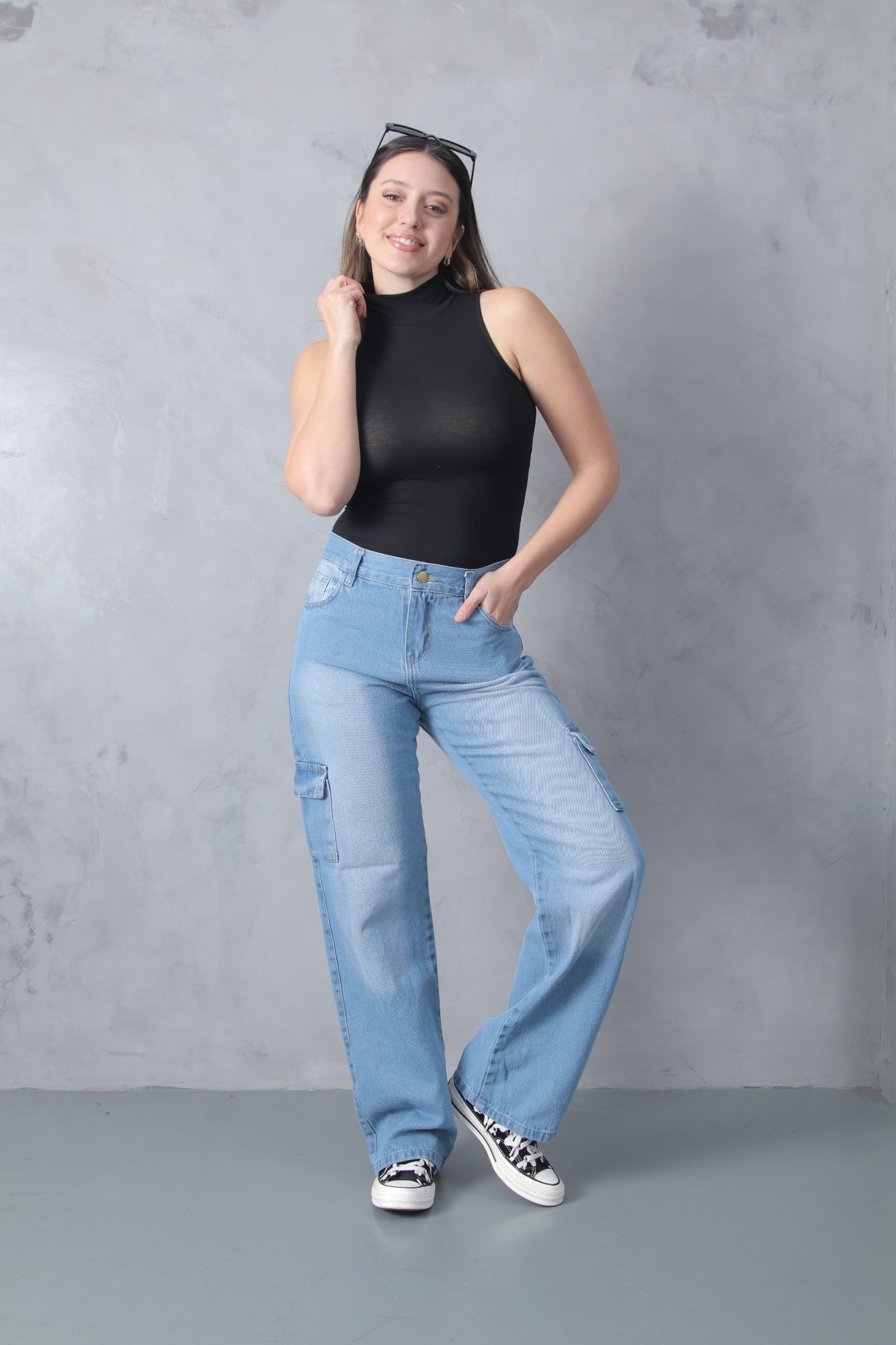 Wide Leg Celeste Localizado Cargo, Rigido - Imagen 8