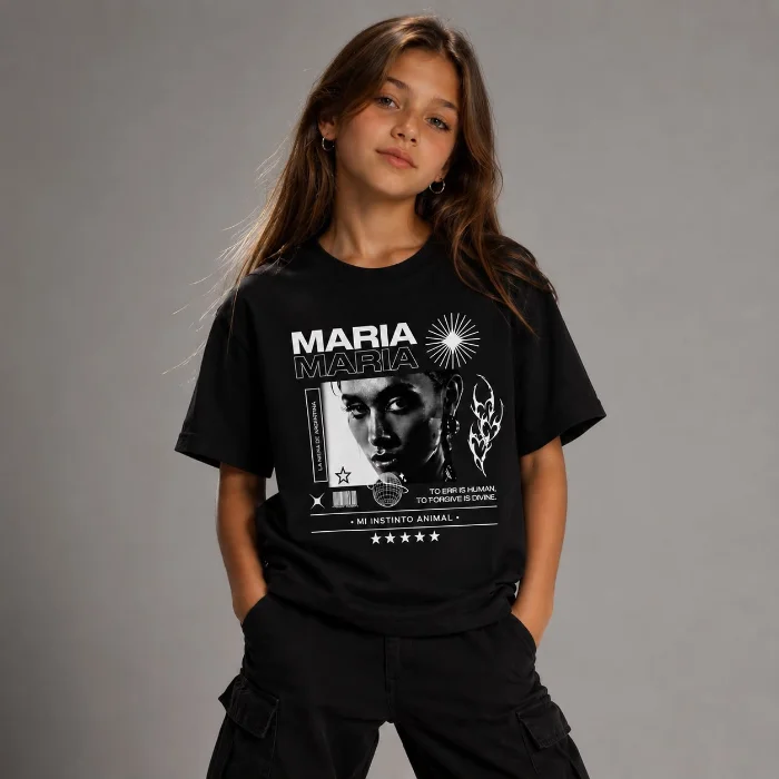 Remera Oversize "maria Instinto" Niños Algodon Peinado