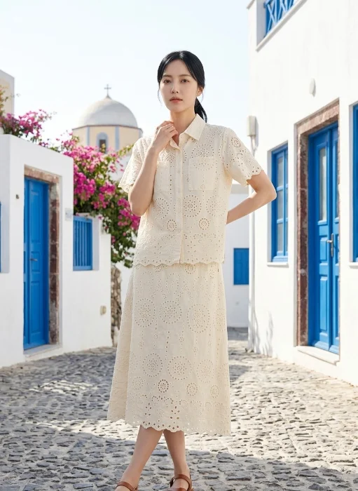 Camisas Full Broderie con Bolsillos