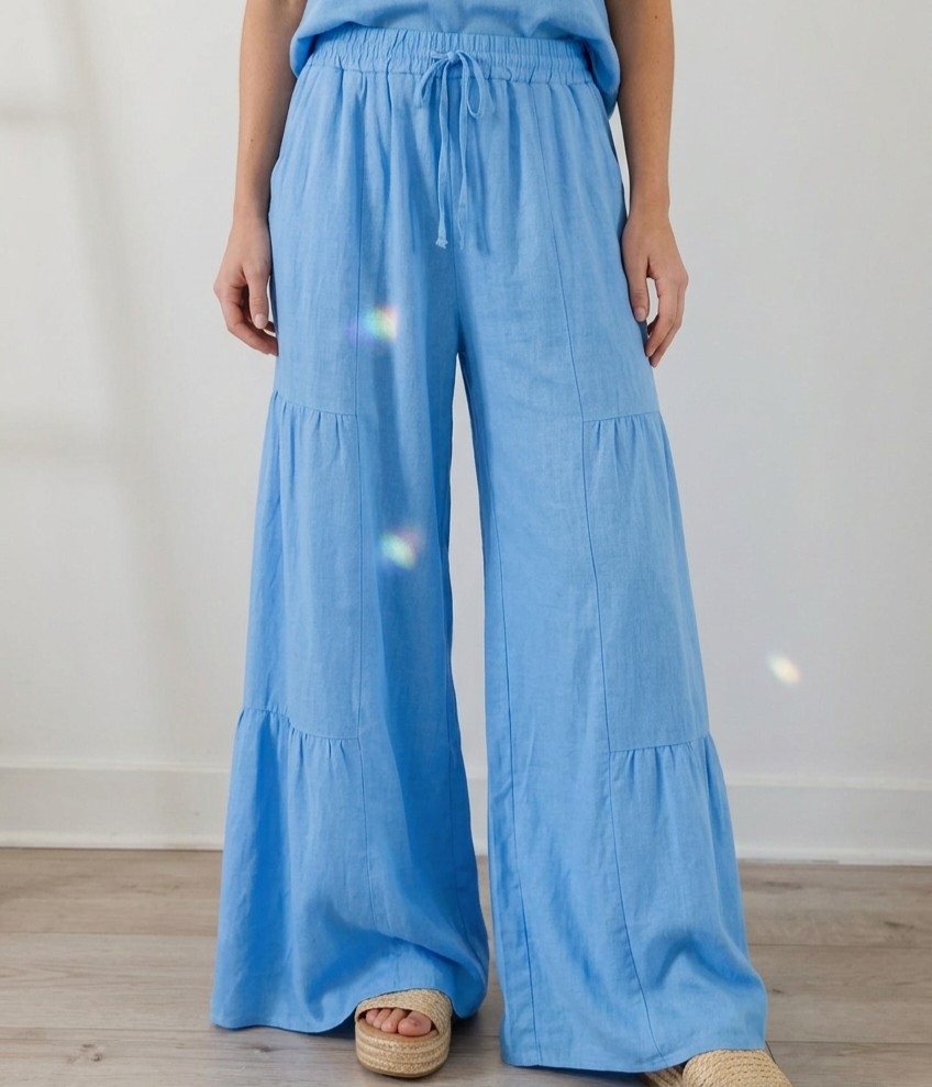 Pantalones Amplios de Lino Elastizado - Imagen 2