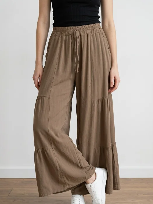 Pantalones Amplios de Lino Elastizado