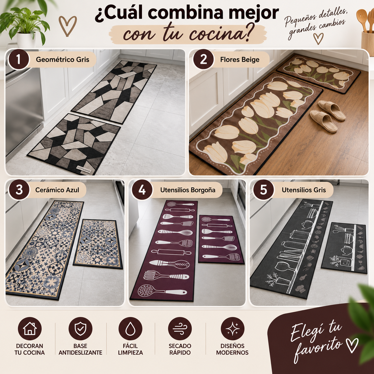 Set X2 Alfombras de Cocina Antideslizantes | Diseño, Confort y Fácil Limpieza - 6.png