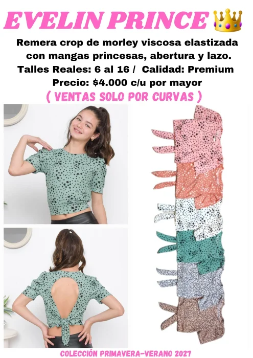 Remera Crop con Mangas Princesas y Lazo