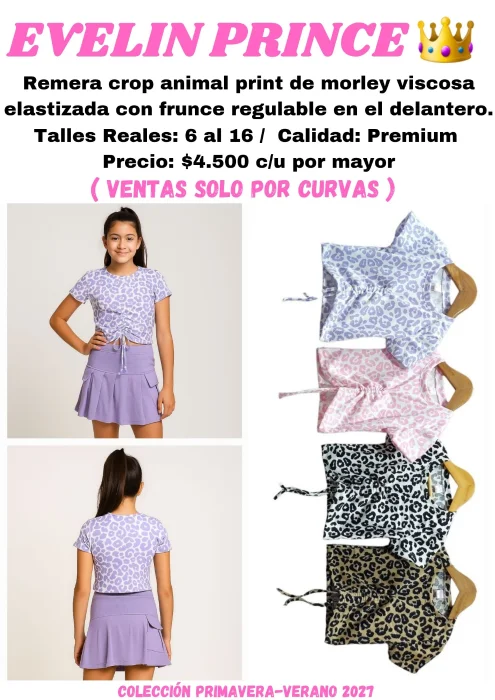 Remera Crop Animal Print con Frunce Regulable