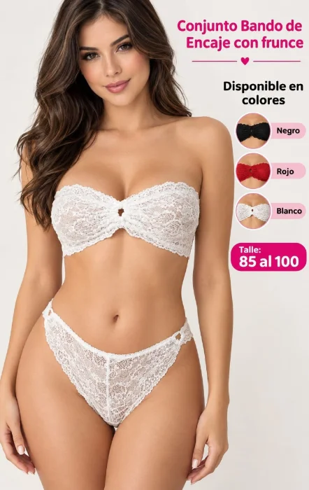 Conjunto Encaje Bando Vedetinas con Frunce