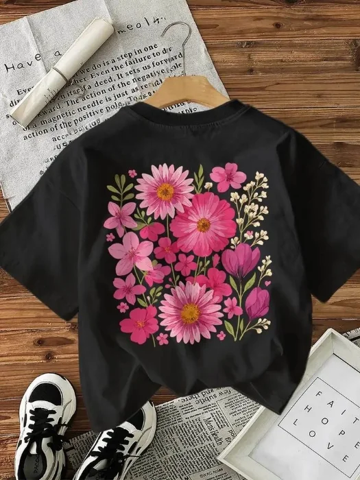 Remera Estampada Flores Rosas