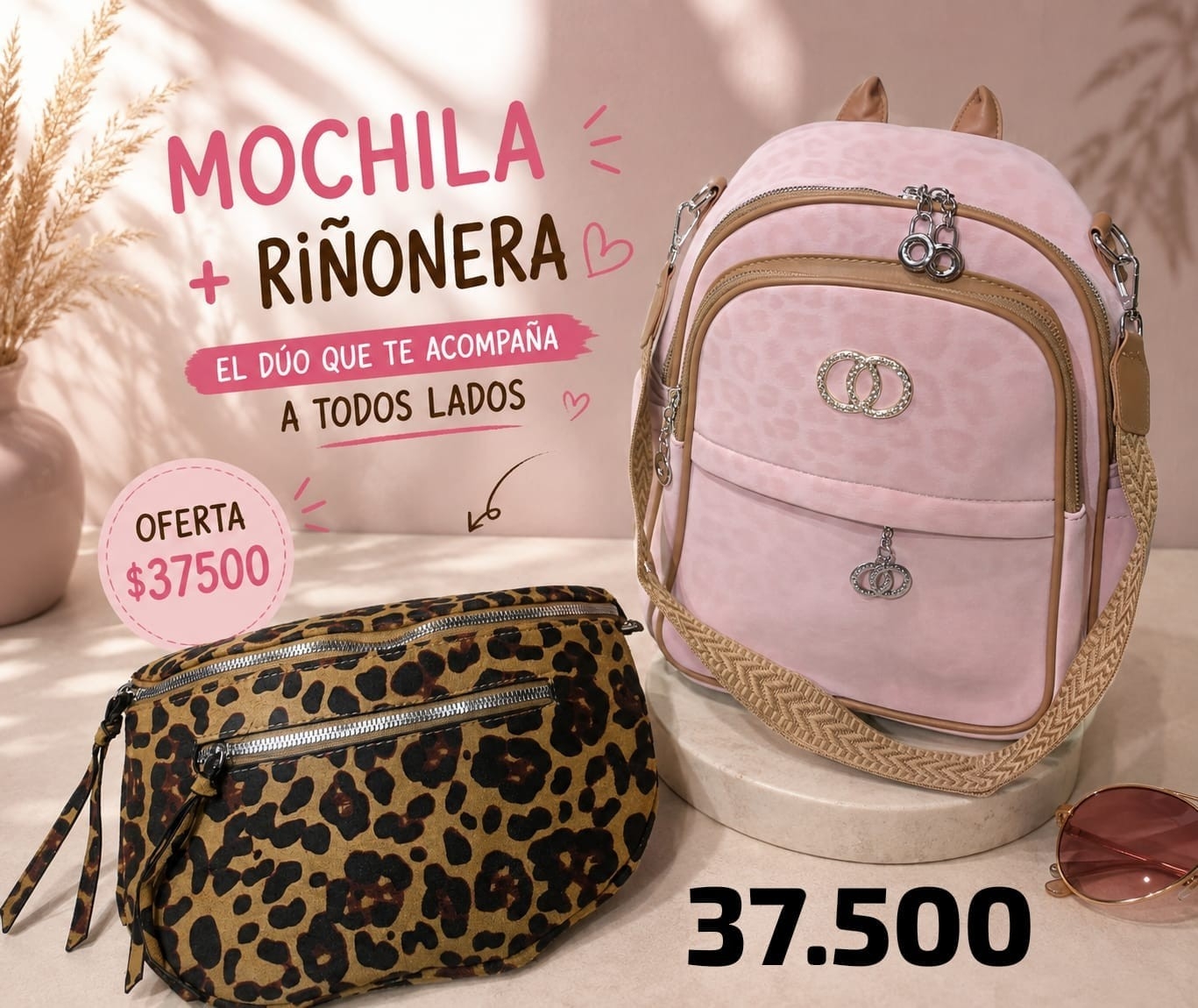 Combo Mochila + Riñonera Animal Print Gamuzado Excelente Calidad - Imagen 3
