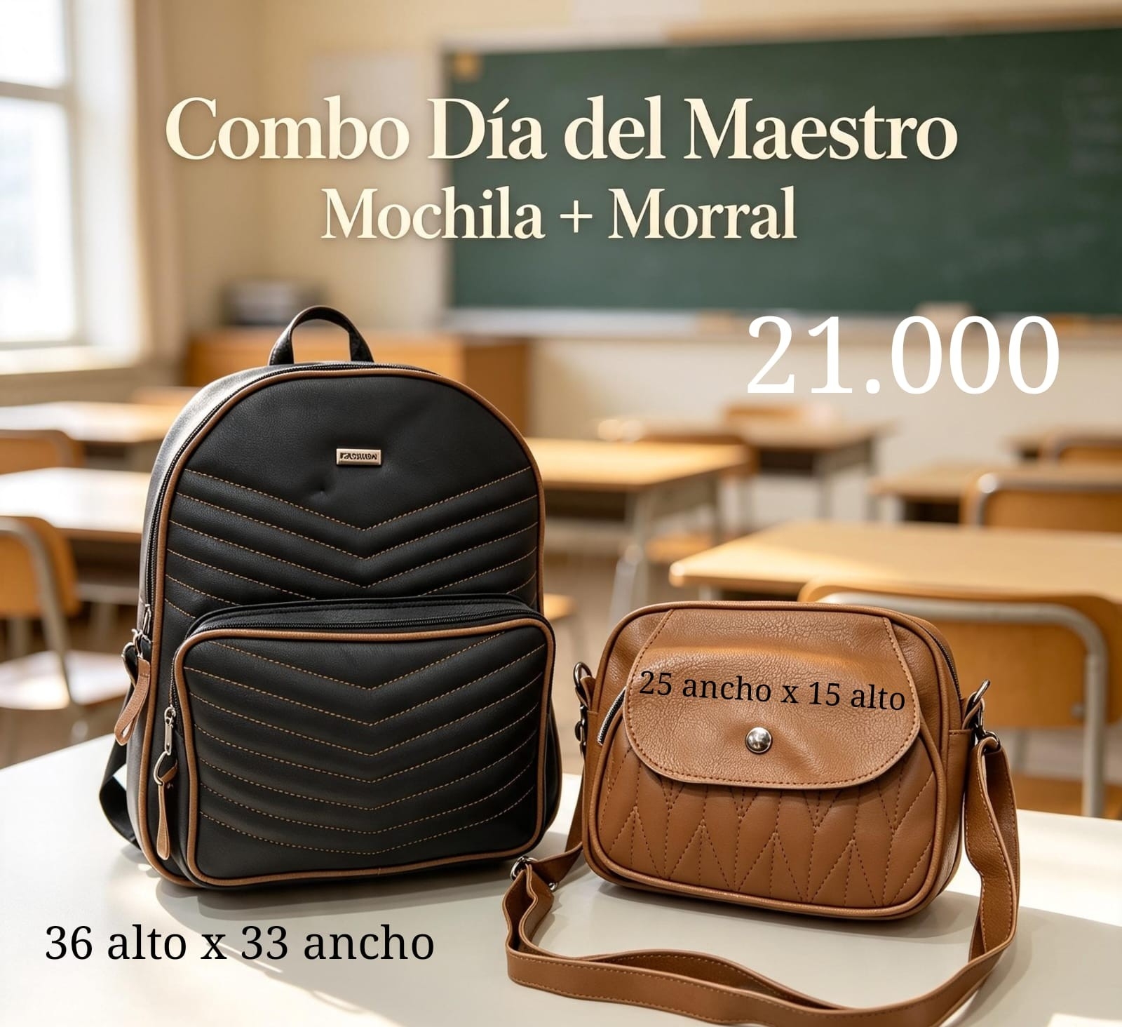 Combo Mochila + Morral Cruzado Cuero Ecológico Excelente Calidad - Imagen 1