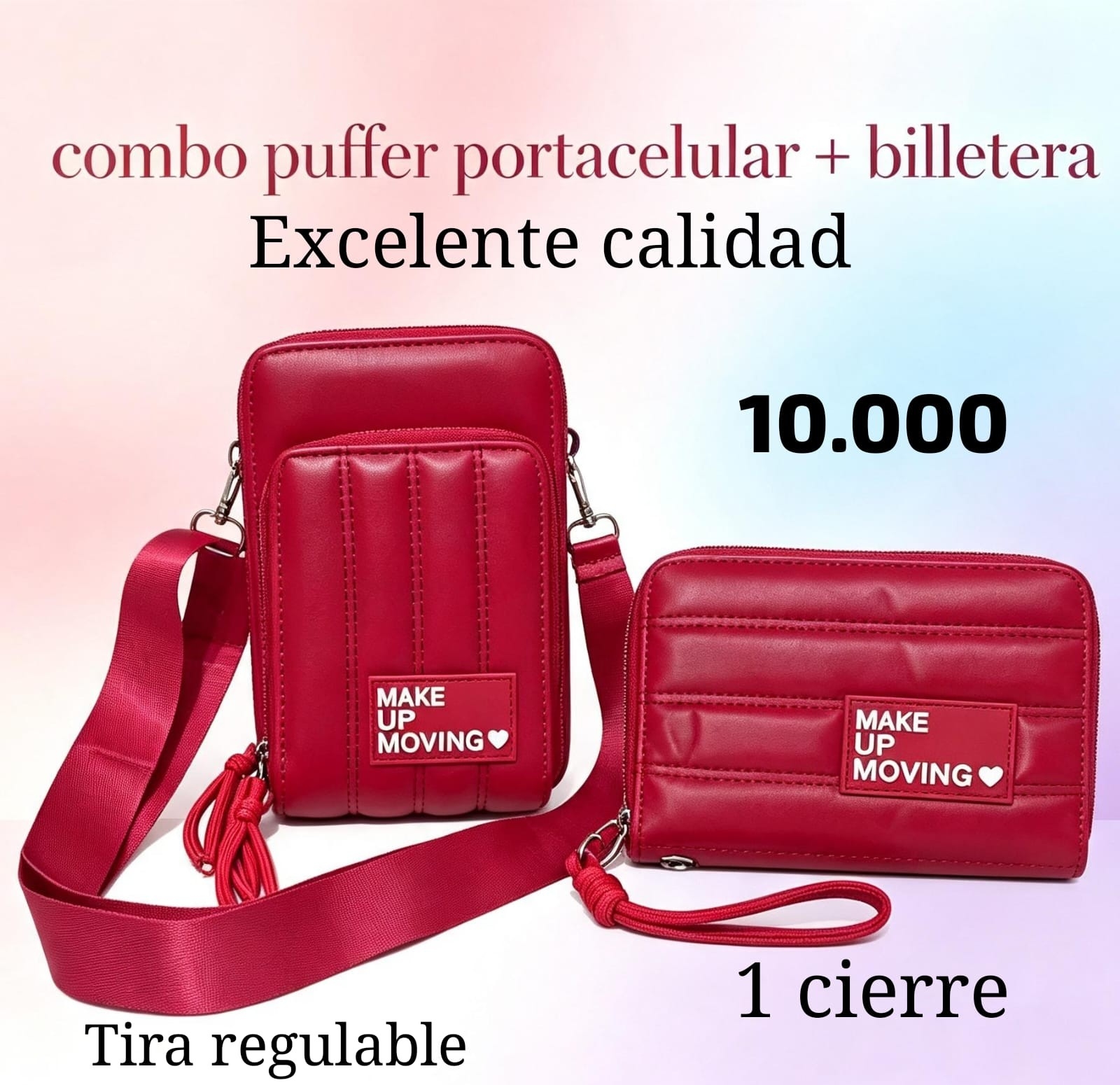Combo Puffer Porta Celular + Billetera 1 Cierre Cuero Pu Excelente Calidad - Imagen 2