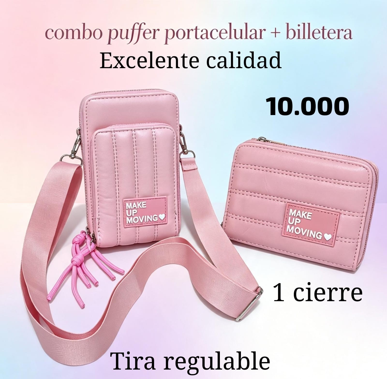 Combo Puffer Porta Celular + Billetera 1 Cierre Cuero Pu Excelente Calidad - Imagen 3