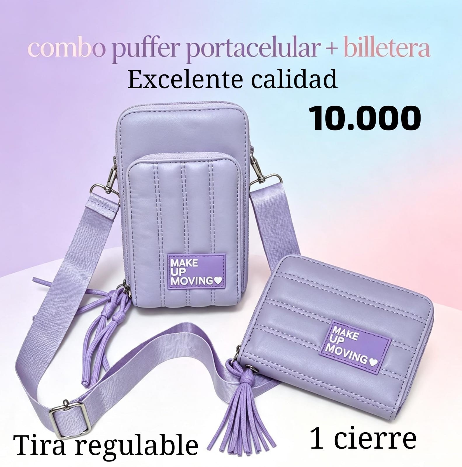 Combo Puffer Porta Celular + Billetera 1 Cierre Cuero Pu Excelente Calidad - Imagen 4