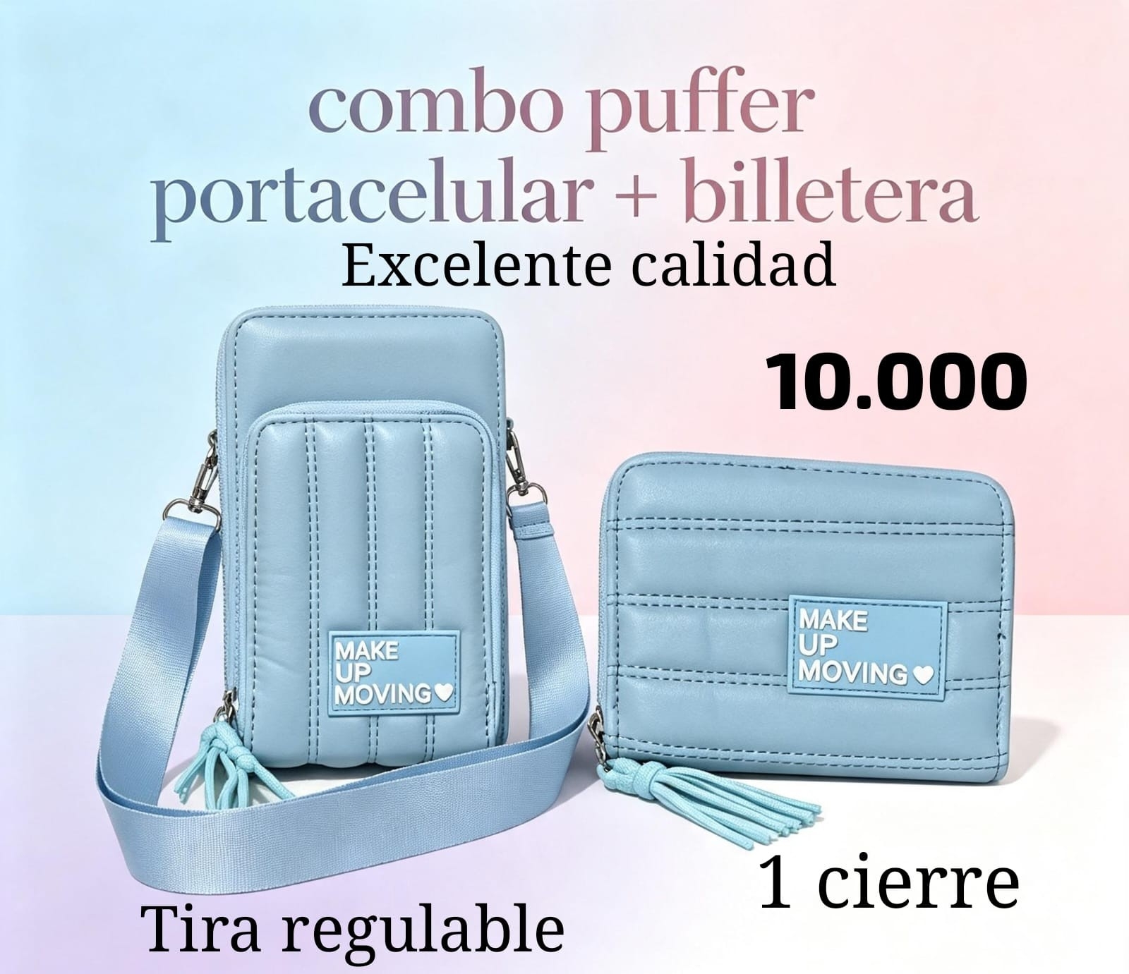 Combo Puffer Porta Celular + Billetera 1 Cierre Cuero Pu Excelente Calidad - Imagen 5