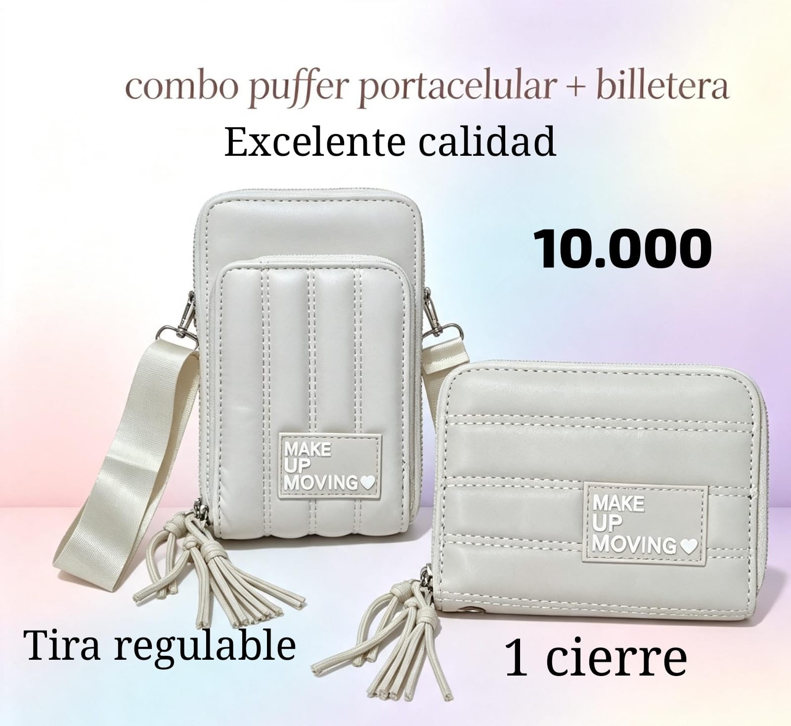 Combo Puffer Porta Celular + Billetera 1 Cierre Cuero Pu Excelente Calidad - Imagen 6