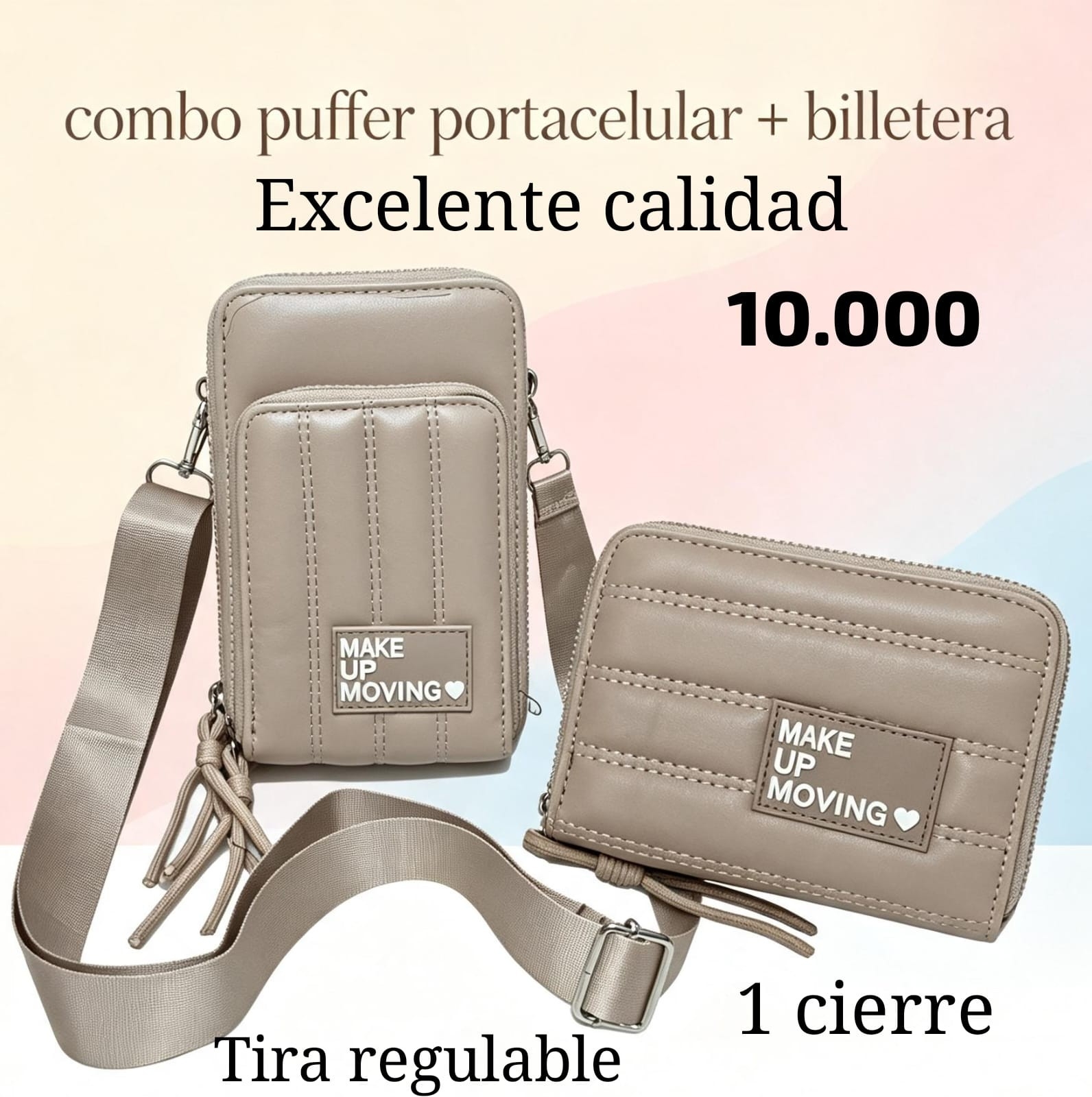 Combo Puffer Porta Celular + Billetera 1 Cierre Cuero Pu Excelente Calidad - Imagen 7