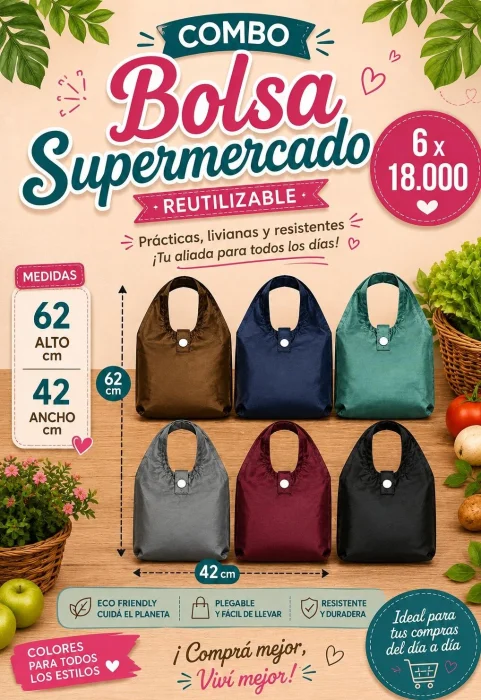 Bolsa Supermercado Excelente Calidad Reutilizable