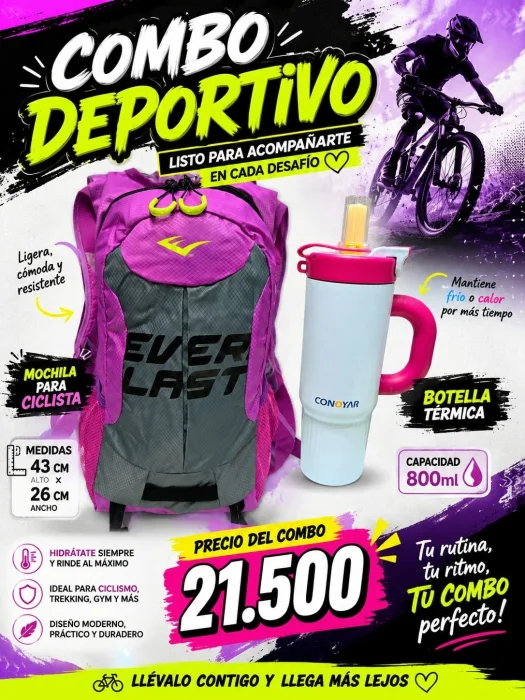 Combo Deportivo Mochila + Botella Termica Excelente Calidad