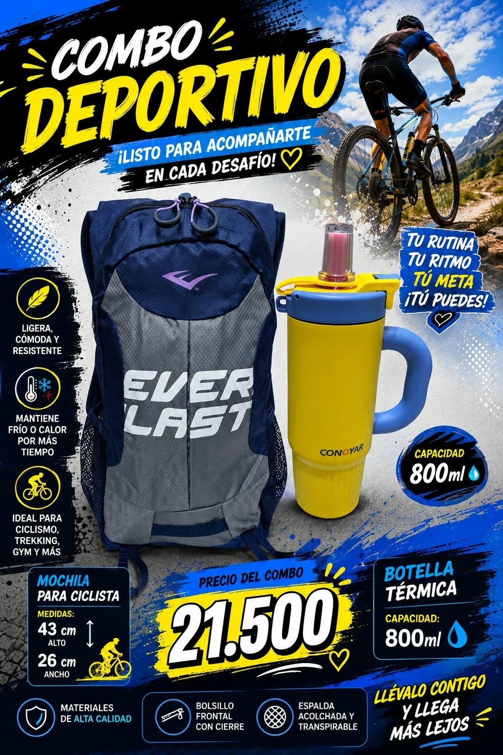 Combo Deportivo Mochila + Botella Termica Excelente Calidad - Imagen 2