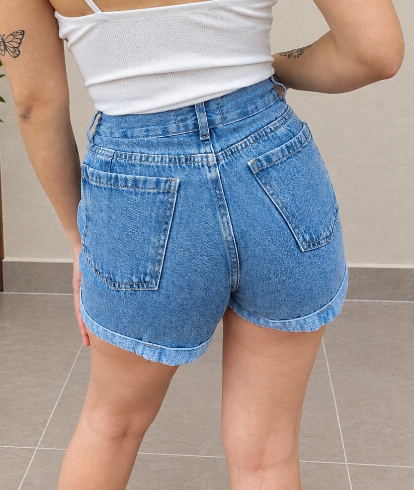 Shorts Rígido con Dobladillo Celeste Nevado - Imagen 2