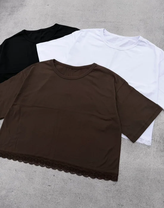 Remera Manga Corta Puntilla Algodón Peinado