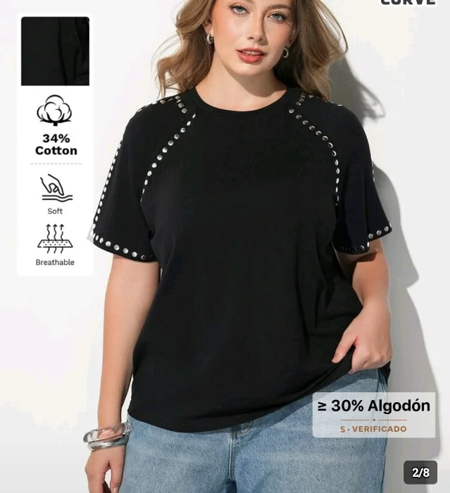 Remera Algodón Tachas Curvy Especial