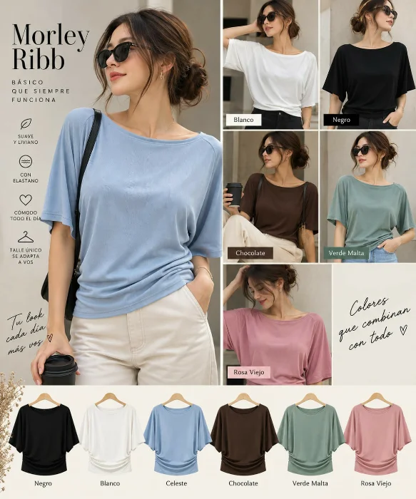 Remera Morley Ribb Manga Amplia