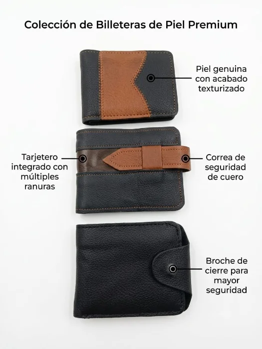 Billetera de Cuero Vacuno con Tarjetero o Broche
