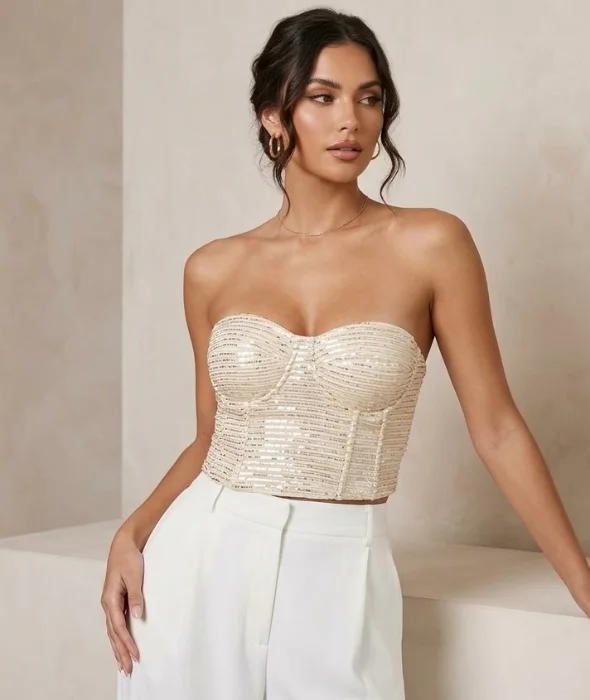 Top Strapless Transfer Brillos Mujer