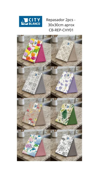 Set X 2 Piezas Repasadores Liso y Estampado Chico 
secado Rápido 
mide 30 X 30 Cm