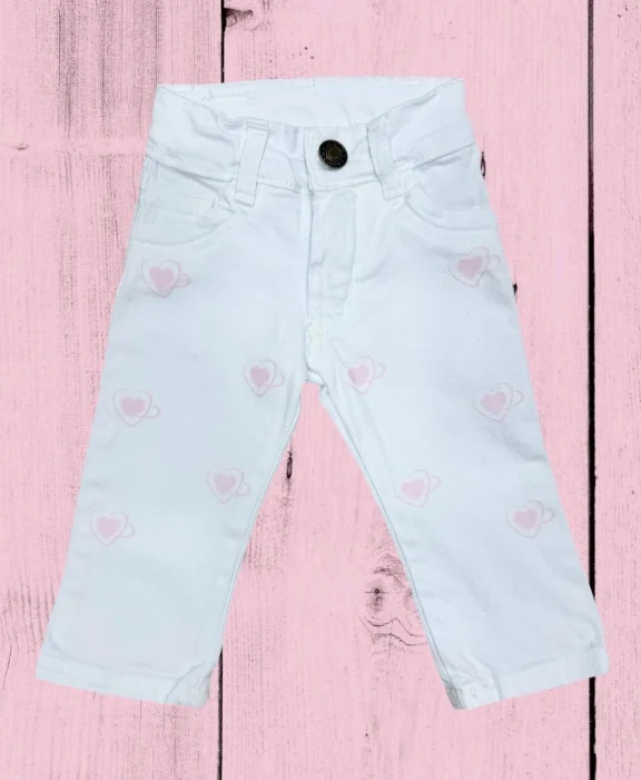 Pantalon Beba Gabardina Semi Oxford Elastizado Corazones