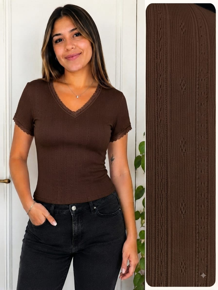 Remeras Cuello V con Puntilla - Imagen 2