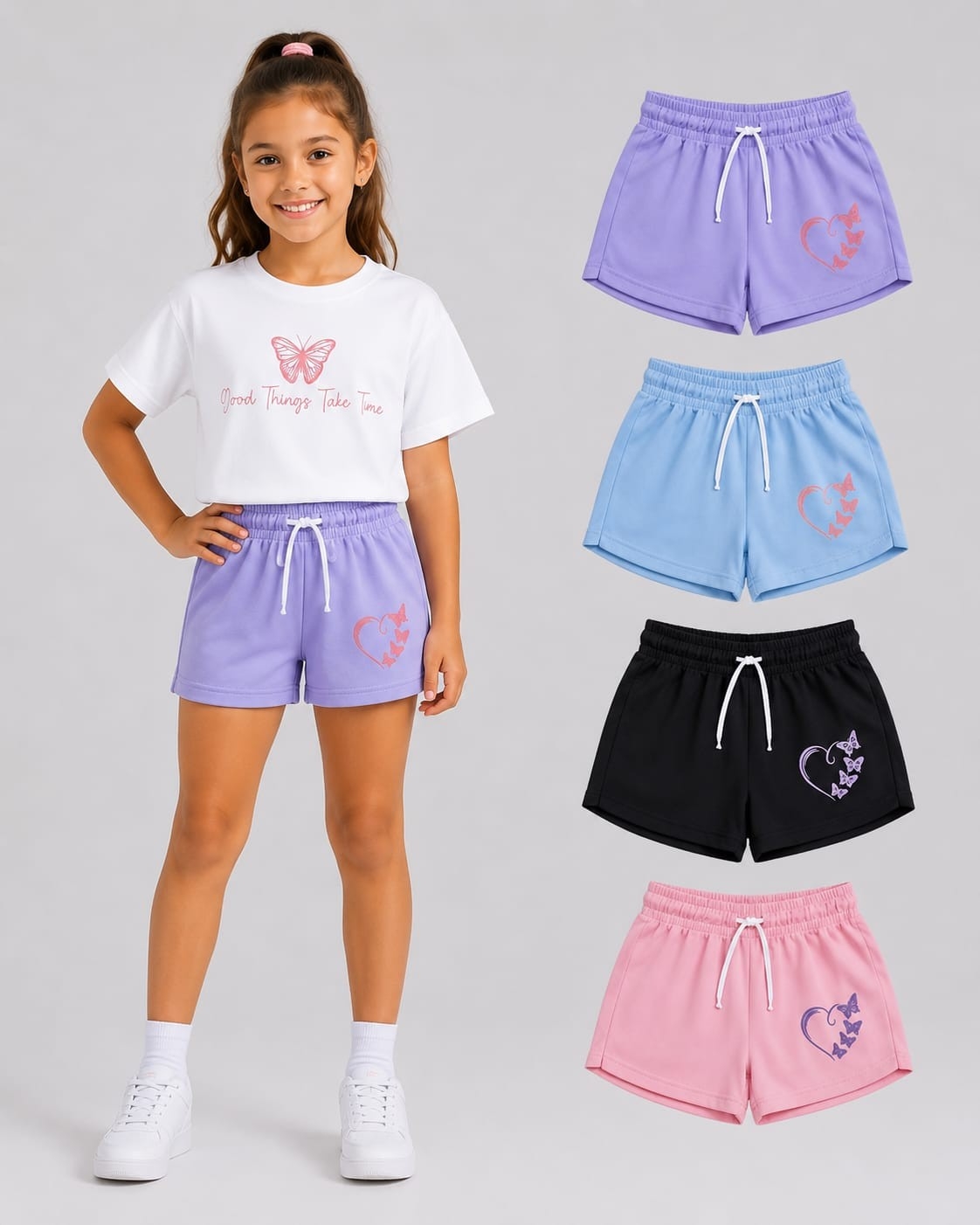 Conjuntos Nenas Short Rustico Remeras Jersey 24/1 ( Algodón Peinado ) - Imagen 1