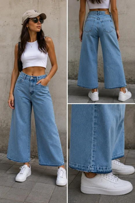 Art 26v100 Jeans Wide Leg con Botamanga Diferente Celeste Prelavado