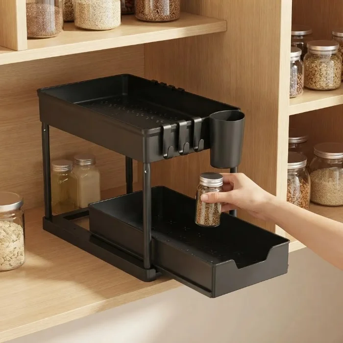Organizador Extraible 2 Niveles con Ganchos bajo Mesada Baño