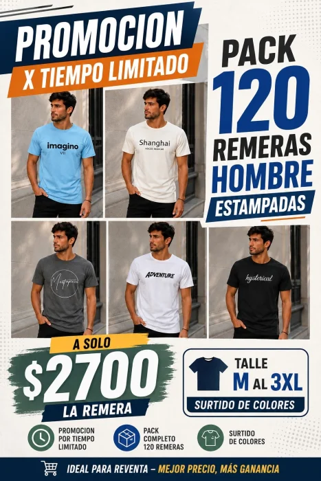 Pack X 120 Remera Hombre Estampada