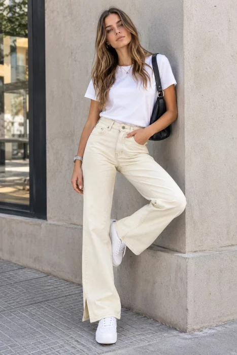 Art 1154 Jeans Oxfort Beige con Abertura en Botamanga