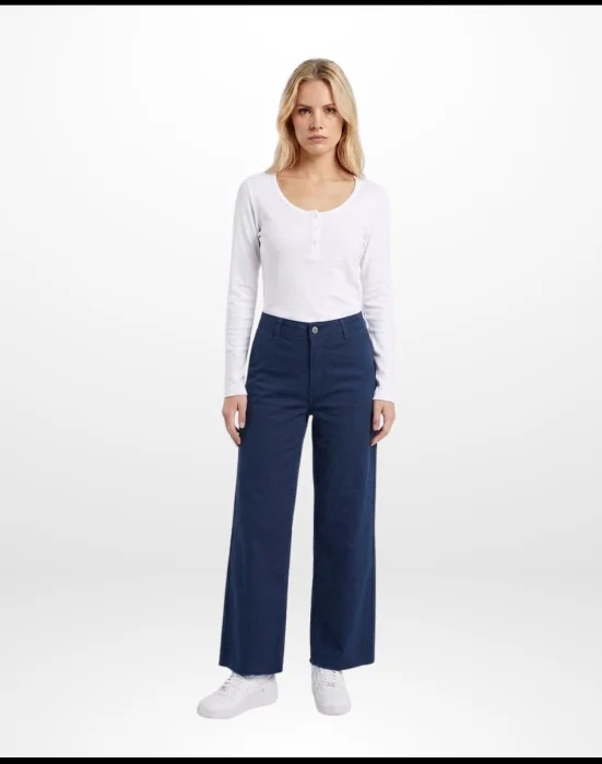 Art 26v153 Pantalon de Gabardina Elastizada Wide Leg con Flecos en Botamanga