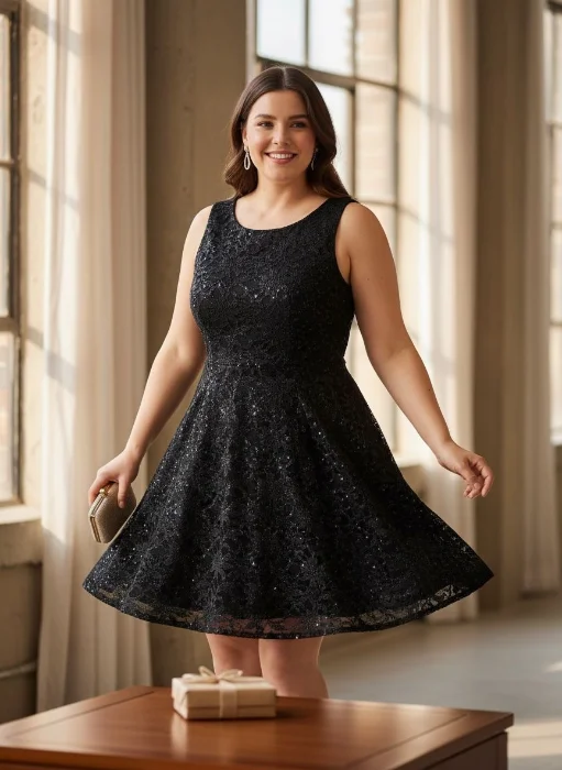 Vestido de Fiesta Corto Encaje con Lentejuelas