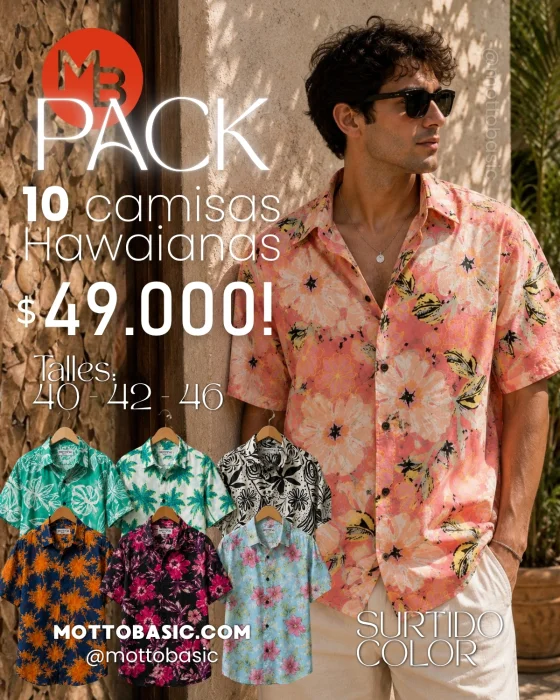 Pack  10 Camisas Hawaiana Verano Hombre 2027