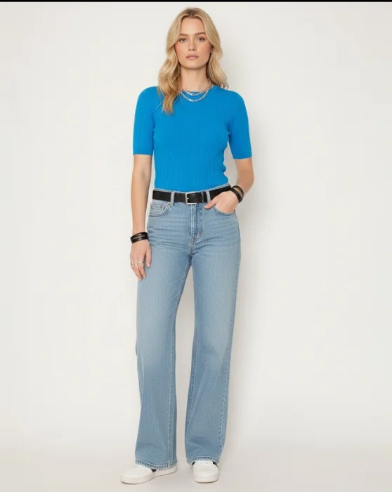 Art 26v106 Pantalon de Jeans Wide Leg  Celeste