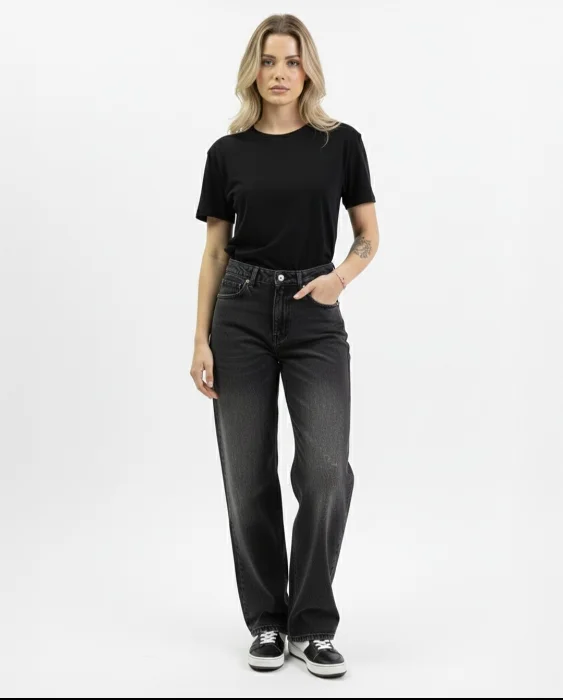 Art 25i103 Pantalon de Jeans Wide Leg Gris Prelacado