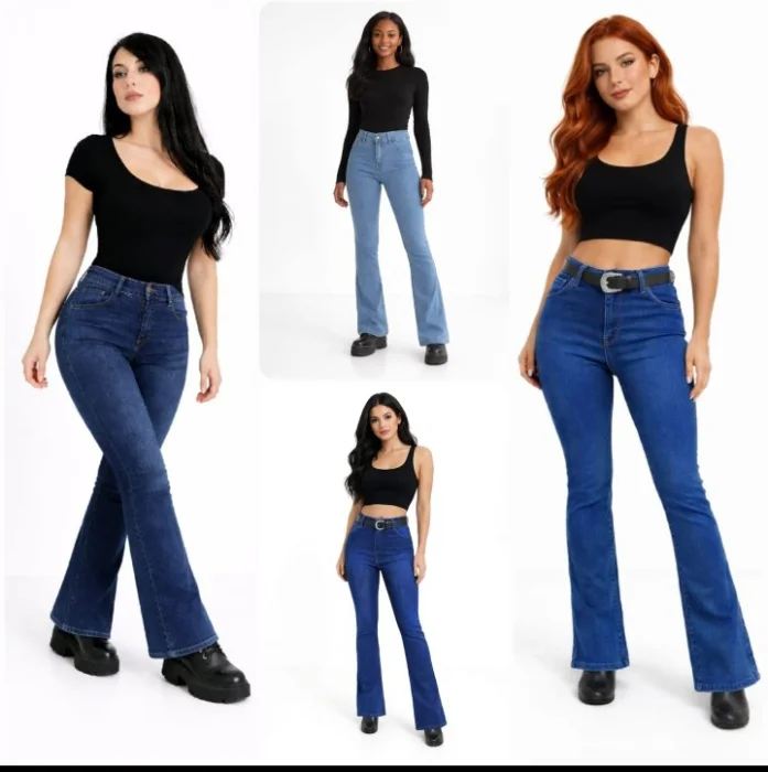 Promo Mayorista Jean Oxford Dama Pantalón Acampanado Denim Mujer Hotsale