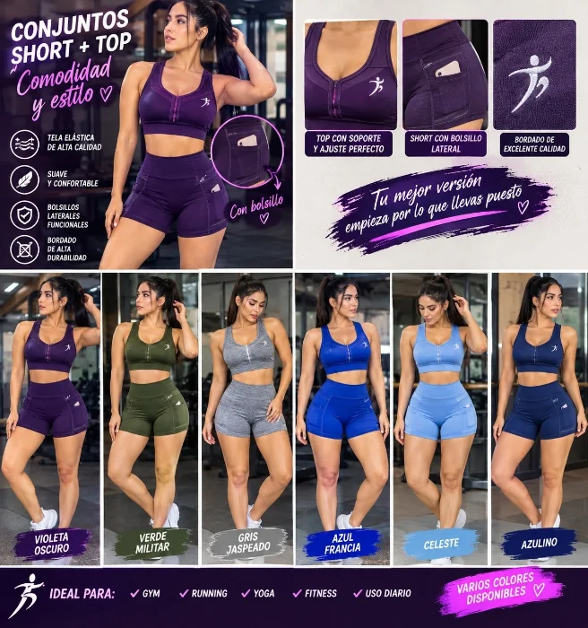 Conjuntos Deportivos Top +shorts con Bolsillo Bordados Calidad Alo  Yoga Premium