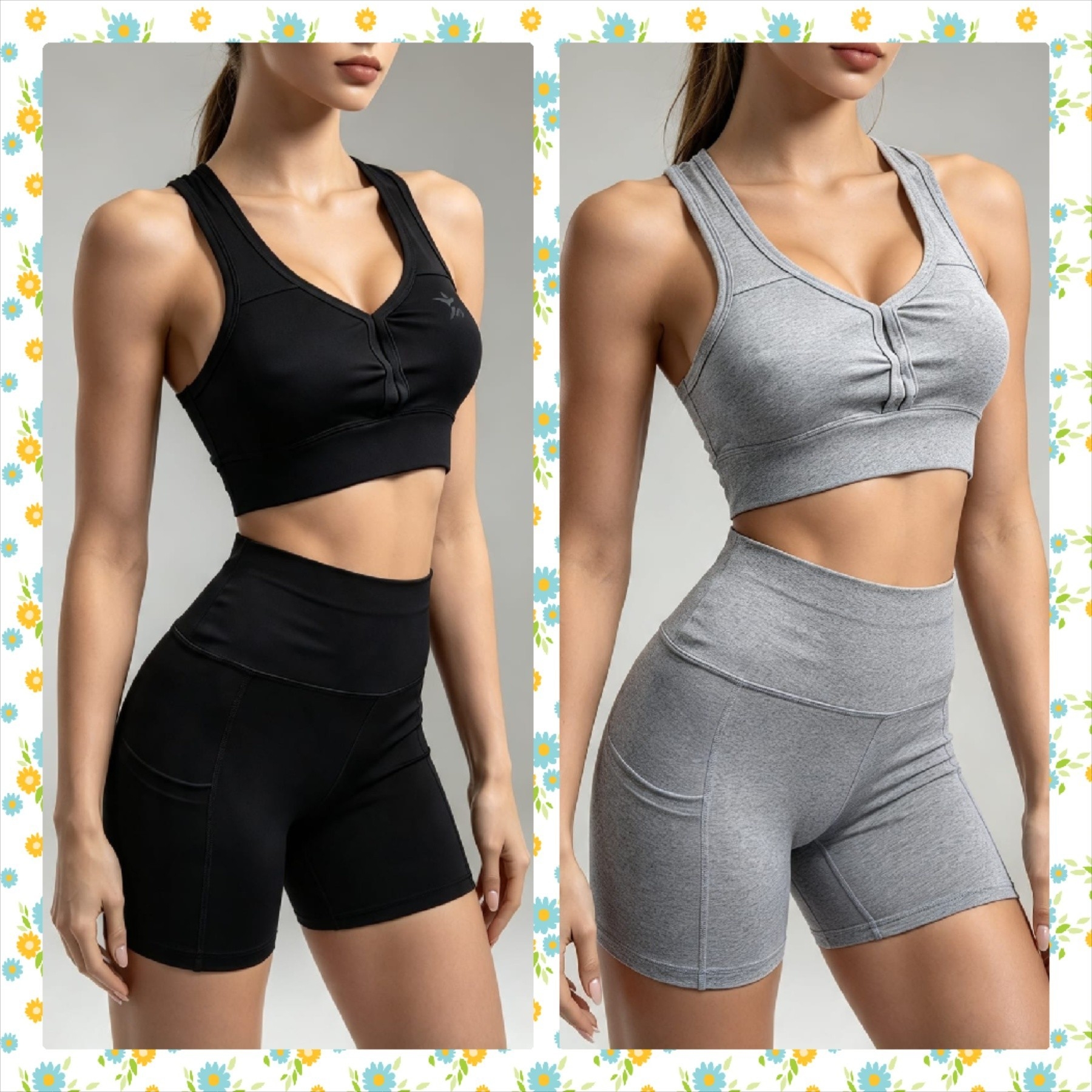Conjuntos Deportivos Top +shorts con Bolsillo Bordados Calidad Alo  Yoga Premium - Imagen 5