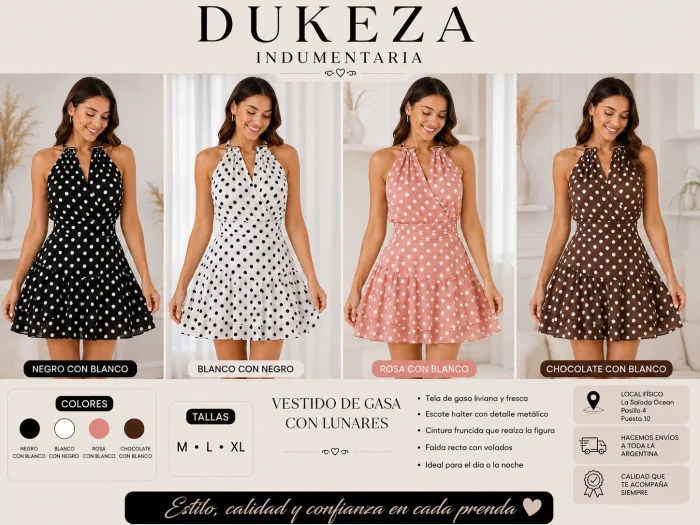 Vestido Gasa Lunares con Choker