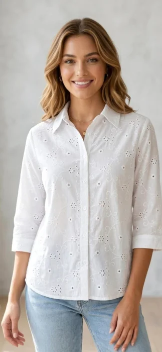 Camisa Brodery Manga 3/4